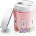 Daviky Pill Bottle Organizer, Supplement Organizer med 7 stora delar, Travel Pill Dispenser Round Pill Box med två lock (Pink+ Vit)