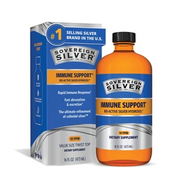 Suverän Silver Bio-Active Silver Hydrosol för Immun Support - Colloidal Silver Liquid -10 ppm, 16oz (473mL) - Värdestorlek