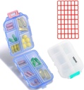 Pill Case (2 Pack) - Portable Small Supplements Tablet Container Box med 10 Compartments - Medicine Vitamin Organizer Dispenser Holder Storage för Travel Trip Pocket Purse (Blue+White)