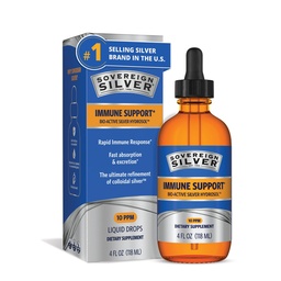 Sovereign Silver Immune Support - Colloidal Silver, Bio-Active Silver Hydrosol, 10 ppm, Liquid Dropper, 4 Fl Oz, (118 ml)