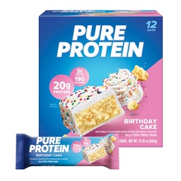 Rena proteinbarer, högprotein, näringsrika snäckor för att stödja energi, låg socker, glutenfri, födelsedagstårta, 1,76 oz, pack av 12 (Packaging May Vary)