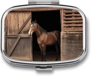 Square Pill Case 2 Compartment Barn Horse Pill Box Mini Medicine Pill Organizer Portable Travel Pillbox för Pocket Purse Metal Pill Container för vitaminer Fish Oil Supplements