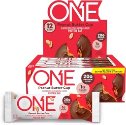ONE Protein Bars, Peanut Butter Cup, Gluten Free med 20g Protein och 1g Sugar, Pantry Staples, 2,12 oz (12 greve)