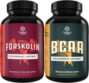 Bundle of Natural Pre Workout Forskolin Supplement and Branch Chain Amino Acids Supplement - Natural Energy Booster and Workout Supplement - Vegan BCAA Capsules Post Workout Muscle Recovery