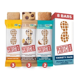 Perfekt Bar Original Kylda Protein Bar, Peanut Butter Lover's Variety Bundle, 2.2 - 2.5 Ounce Bar, 8 Count