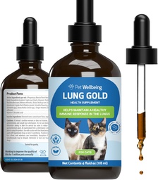 Pet Wellbeing Lung Gold for Cats - Lung Immune Support, Lägre Andningshälsa, Open Airways, Normal Breathing, Reishi, Coptis - Veterinär-Formulerad Herbal Supplement - 4 uns (118 ml)