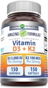 Fantastiska formler Vitamin D3 5000 IE med vitamin K2 100 Mcg | D3 + K2 Komplex Supplement | Softgels | Non-GMO | Gluten-Free | Made in USA (1 Pack, 150 Count)