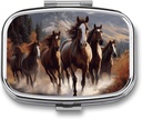 Horses Square Pill Box, 2 Compartment Decorative Pocket Pill Box för ficka eller väska Portable Mini Travel Medicine Tablet Vitamin Holder Organizer Pill Case