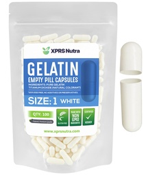 XPRS Nutra Size 1 Empty Capsules - 100 Count Empty Gelatin Capsules - Pill DIY Capsule Fyllning - Pure Bovine Pill Gel Caps for Do-It-Yourself Supplements (White)