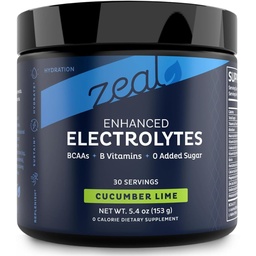 Zeal Electrolyte Powder Recovery Drink (30 portioner | Cucumber Lime) w 0 Sugar +BCAAs +B-Vitamins Electrolyte Supplement w Potassium Zink & Magnesium