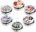 6Pcs Elegant Pill Box Case, CREATIEE-PRO Portable Medicine Tablet Vitamin Holder Organizer med 3 komponent för Purse Pocket Travel - Practical & Fashionable (6 Mönster, 1,6 tum)