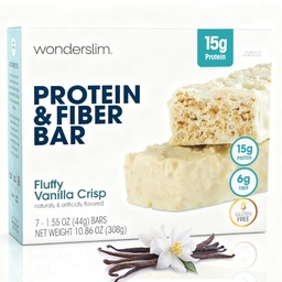 Wonderslim High Fiber Protein Bars, Fluffy Vanilla Crisp | 15g Protein, 6g Fiber | Low Sugar, Low Carb | Hälsosam överseende | Tillfredsställande, Stöder Energi & On-the-Go bekvämlighet, 7 Pack