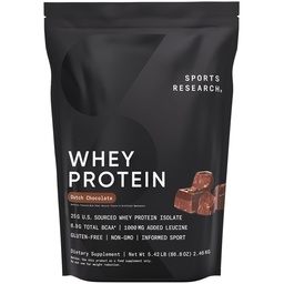 Sports Research Whey Protein - Sports Nutrition Whey Isolate Proteinpulver för Lean Muscle Building & Workout Recovery - 5 lb Bag Bulk Protein Powder 25g per Servering - Nederländska Chocolate, 60 portioner