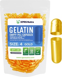 XPRS Nutra Size 4 Empty Capsules - 100 Count Small Empty Gelatin Capsules - Pills DIY Capsule Filling - Fillable Pure Bovine Pill Gel Caps för Do-It-Yourself Supplements (guld)
