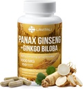 Ginseng & Ginkgo Biloba 150 Veggie Capsules, Energy Ginseng Root Extract Powder, med Ginkgo Biloba Extract, 100% Natural & Non-GMO, Vegan, Gluten Free, Dairy Free