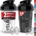 VELOMIX -2 Pack- 20 oz Protein Shaker Bottles för proteinblandningar - 2x Wire Whisk | Läcka Proof Shaker Cups för Protein Shakes och Pre Workout | Protein Shaker Bottle Pack (Black/Transparent)