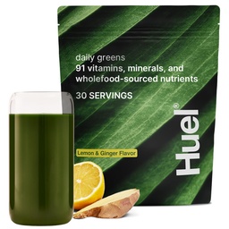 Huel Daily Greens Lemon & Ginger | Superfood Greens Powder | 91 Vitaminer, mineraler och Wholefood-Sourced Ingredients | Adaptogener, Antioxidanter, Gut-Friendly Probiotics | 30 portioner