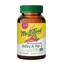 MegaFood Baby & Me 2 Postnatal Vitaminer för kvinnor Amning med folat (Folic Acid Natural Form), Kolin, jod, vitamin D, Moringa Leaf och mer - 120 flikar (60 portioner)
