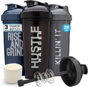 GOMOYO [3-Pack] 28-Ounce Shaker Bottle med Action-Rod Mixer | Protein Shaker Bottle med motiverande citat | Shakers for Protein Shakes är BPA Free och Dishwasher Safe | Silver, Blue och Black