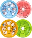 INVODA Weekly Pill Organizer 7 Compartment Rotating Pill Box för daglig medicinering och vitaminer - Portable Travel Pill Case Fish Oil Supplements Vitamins Organizer (4PCS)