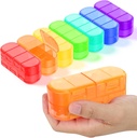 Family Pack Weekly (7 dagar) Travel Pill Organizer, 2/3/4 Times a Day, Double-Sided Opening Design, Portable Pill Box för lagring av medicin / vitaminer / fiskoljor (7 Rainbow Variable Grids)