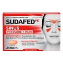 Sudafed PE Sinus Tryck + Smärta Relief tabletter, Maximal Styrka, Non-Drowsy, OTC Sinus Relief Medicine med Acetaminophen Pain Reliever & Phenylephrine HCl Nasal Decongestant, 24 ct