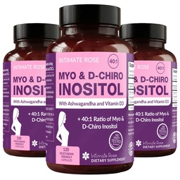 Intim Rose Myo-Inositol & D-Chiro Inositol Blend - 40:1 Blend Ratio - Women's Daily Wellness Support - Vitamin D & Ashwagandha, 3 flaskor