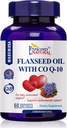 Flaxseed Oil med CO Q-10 (Daily antioxidant och Cardiovascular System Support), GMP, Natural Product Assn Certified, Made in USA - 400mg, 60 Softgels