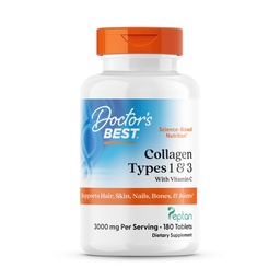 Doktorns bästa Collagen Typer 1 & 3 med Peptan, Non-GMO, Gluten Free, Soy Free, stöder hår, hud, naglar, Tendons & Bones, 1000 mg, 180 tabletter