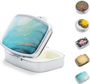 Liten Pill Box för väska, bärbar Pill Organizer för Medicine Fish Oils Vitaminer, Metal Cute Travel Purse Pocket Pill Case Container Holder (Rectangle Marble)