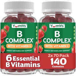 B Komplex Gummies med vitamin C - Stor smak 1 per dag energi och nervsystem stöd för vuxna - Vegan, Kosher, icke-GMO Vitamin B Komplex Gummies med B12, B6, & Folic Acid - 70 greve (2 Pack)