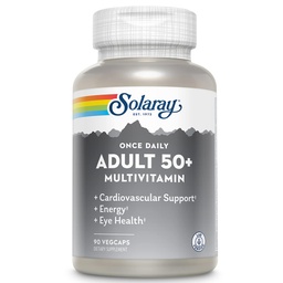 Solaray Once Daily Adult 50+ Complete Multivitamin för kvinnor och män, väsentliga vitaminer och chelated mineraler för hälsosam energi, hjärta, hjärna och immunsupport, med Q10 & lutein, järnfri, 90 VegCaps
