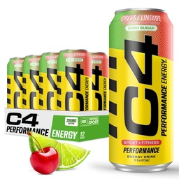 C4 Original Sugar Free Energy Drink 16oz (Pack of 12) | Cherry Limeade | Pre Workout Performance Drink med inga konstgjorda färger eller färger