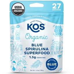 KOS USDA Organic Blue Spirulina Powder, Phycocyanin - Vegan Algae Superfood - Natural Food Coloring för Smoothies & Proteindrycker, Plant Based, Non GMO - 27 portioner