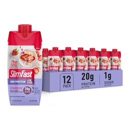 SlimFast Protein Shake, Strawberry- 20g Protein, Meal Replacement Shake Redo att dricka, High Protein med Low Carb och Low Sugar, 24 Vitaminer och Minerals, 12 Count (Pack of 1) (Packaging May Vary)