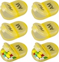 6 Pack Pill Organizer Pocket Small Case Holder Am Pm Pill Case Portable Two Compartment Round Travel 2 gånger om dagen för Vitamin Medication Supplement (gul)