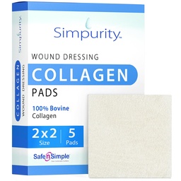 Collagen Dressing Pads - 2 "x 2" 5 Räkna Collagen Pads för sår - Icke-Adherent Collagen Dressing för sårvård - Säker n' Simple Wound Care Supplies