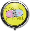 Söt tecknad Ta en Chill Pill Citat Pill Box Case Trinket Stash Box Phone Dial Pop Art Retro Medicine Tablet Holder Organizer - 3 Compartments