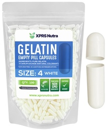 XPRS Nutra Size 4 Empty Capsules - 100 Count Small Empty Gelatin Capsules - Pills DIY Capsule Filling - Fillable Pure Bovine Pill Gel Caps för Do-It-Yourself Supplements (White)