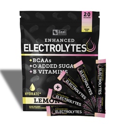 Förbättrad Electrolyte Powder Stick Packs (Lemon Berry | 20 Packets) w / 0 Sugar +BCAAs +B-Vitamins Electrolyte Supplement w Potassium Zinc & Magnesium för Hydration - Keto Electrolytes
