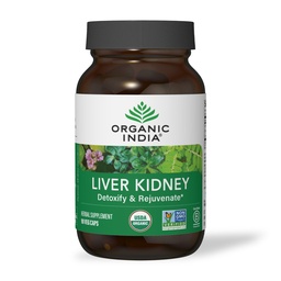 ORGANIC INDIA Liver Kidney Herbal Supplement - Detoxify & Rejuvenate, stöder hälsosam lever & njurfunktion, Vegan, Gluten-Free, Kosher, USDA Certified Organic, Non-GMO - 90 kapslar