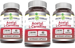 Fantastiska formler Acetyl L-Carnitine 1500 Mg Per Servering Veggie Capsules Supplement | Icke-GMO | Gluten Free | Tillverkad i USA | Lämplig för vegetarianer (120 greve) | Pack 3