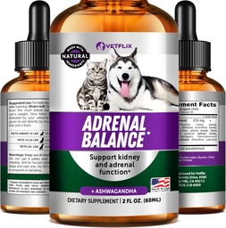 Pet Adrenal Support för hundar och katter - Tillverkad i USA - Cushings Behandling för hundar - Cat & Dog Supplement för njursupport - 2 Fl Oz
