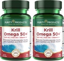Purity Products Krill Omega 50 (Krill + Fish Oil Blend 1000mg + Astaxanthin 500mcg + Phospholipids 200mg + Vitamin D 500 IE) - 60 Mini Softgels (Pack of 2)