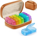 AUVON Weekly Pill Organizer 2 gånger om dagen med PU Leather Bag, Travel AM PM Pill Box 7 Day med One-Side Stor öppningsdesign för enkel fyllning, bärbar pilfallsfall för vitaminer, medicinering, tillägg