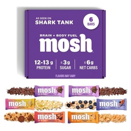 MOSH Variety Pack Keto Protein Bars, High Fiber, Low Carb, Gluten Free, High Protein, Brain Healthy Snack med Ashwagandha, Lion's Mane, 6 Count