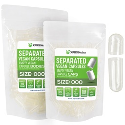 XPRS Nutra Vegan Size 000 separerade kapslar - 100 greve Premium Empty Caps separerade i väskor - Clear Empty Capsules - 000 piller för DIY Supplement Filling