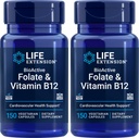 Life Extension BioActive Folate & Vitamin B12, 150 vegetariska kapslar (Pack of 2), Non GMO, Gluten Free