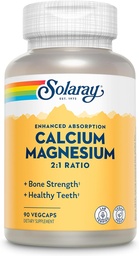 SOLARAY Calcium Magnesium Supplement, Magnesium & Calcium Supplements for Women and Men, 2:1 Ratio, Bone Health & Strength, Vegan, High Absorption, 60-dagars garanti, 22 portioner, 90 VegCaps