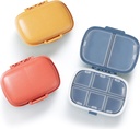 MEACOLIA 3 Pack 8 Compartments Travel Pill Organizer, Daily Pill Case Small Pill Box för Pocket Purse, Portable Pill Container Medicine Vitamin Organizer (Red, Yellow, Dark Blue)